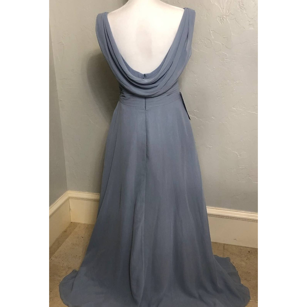 Azazie Karina Draped Back Dusty Blue Bridesmaid Dress